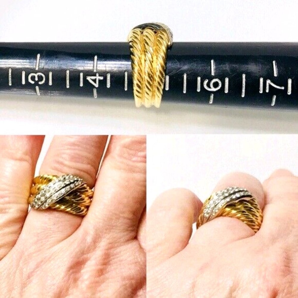 David Yurman 18k Gold Diamond Crossover Ring - Picture 4 of 7